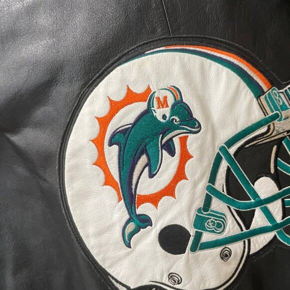 Y2K CARL BANKS NFL MIAMI DOLPHINS LEATHER MOTO JACKET SZ XL ICONIC FOOTBALL - Picture 16 of 16